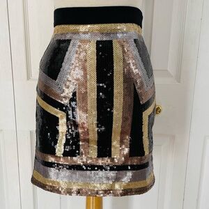 bebe Black and Gold Sequin Mini Skirt